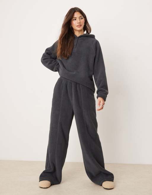 ASOS DESIGN lounge microfleece wide leg pants in steel gray