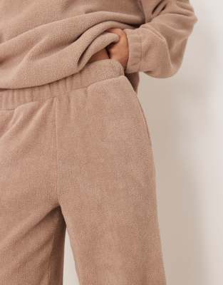 Asos Design Lounge Microfleece Wide Leg Pants In Brown