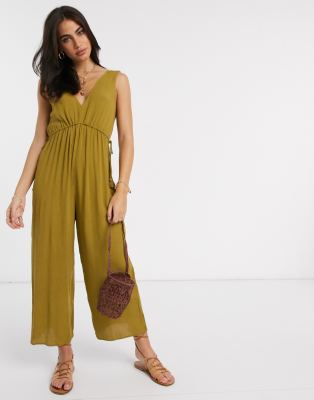 khaki wide leg jumpsuit