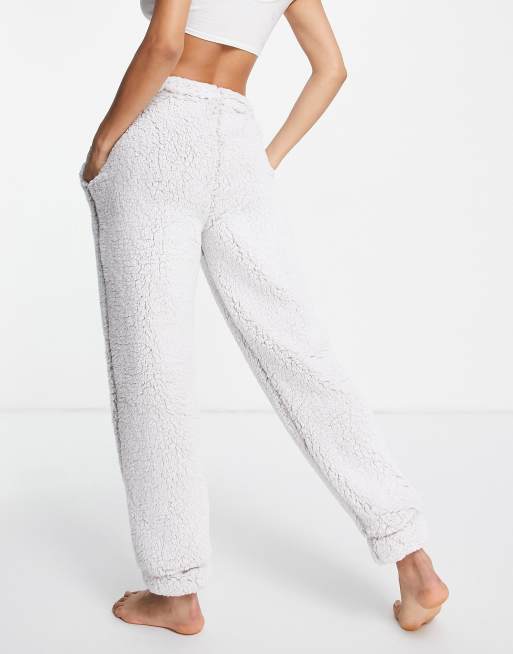 ASOS DESIGN lounge mix match bleached borg joggers in cream ASOS