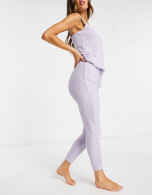ASOS DESIGN lounge mix & match fluffy ribbed legging in lilac