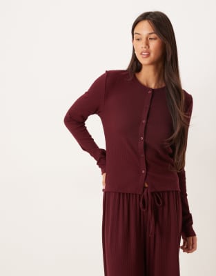 ASOS DESIGN - Lounge - Mix & Match - Gerippte Strickjacke in Burgunderrot