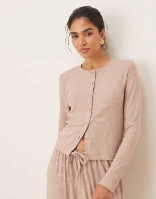 ASOS DESIGN - Lounge - Mix & Match - Gerippte Strickjacke in Creme-Weiß