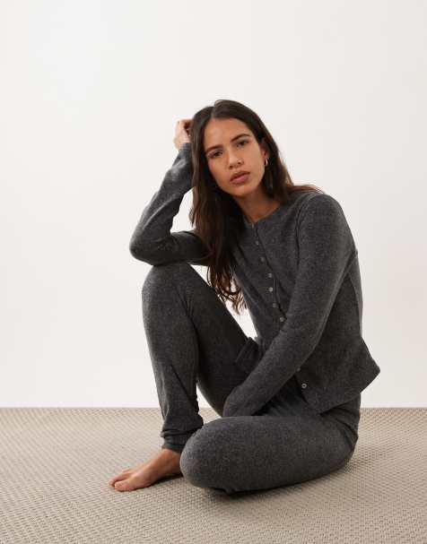 ASOS DESIGN lounge mix & match lätt fleecekofta med knappar i charcoal - view 1