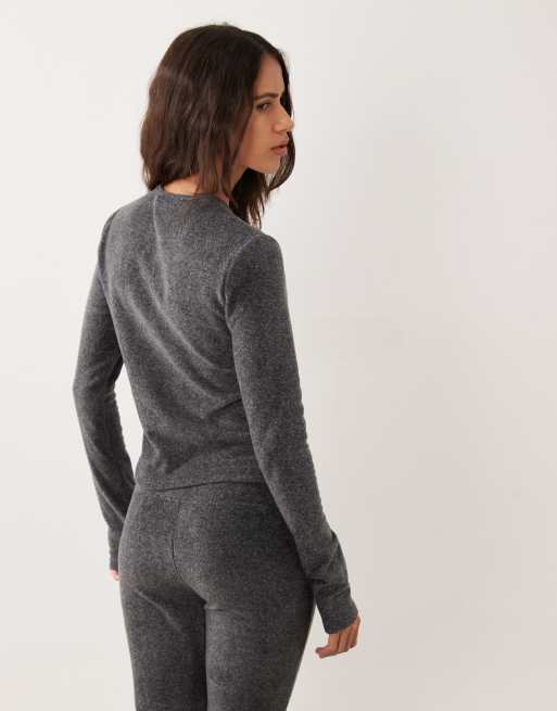 ASOS DESIGN Lounge Mix & Match leichte Fleece-Cardigan mit Knopfleiste in Anthrazit, 3 von 4