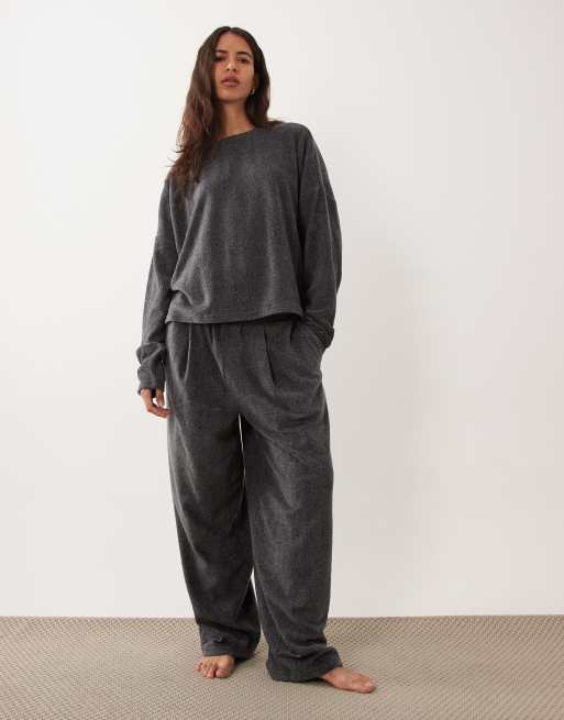 ASOS DESIGN lounge mix & match let fleece ballon-joggingbukser i charcoal, 2 af 4