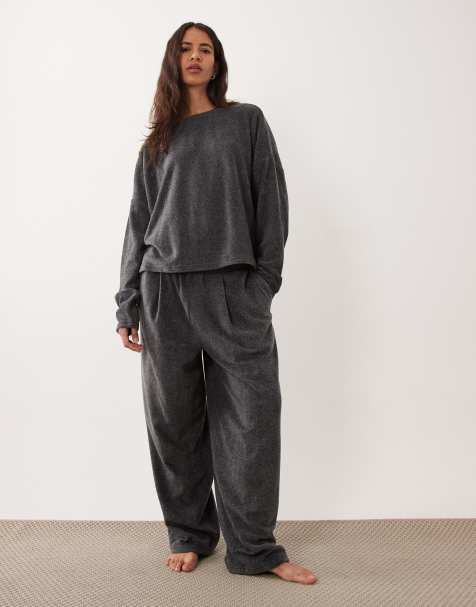 ASOS DESIGN lounge mix & match lightweight fleece in charcoal - view 1