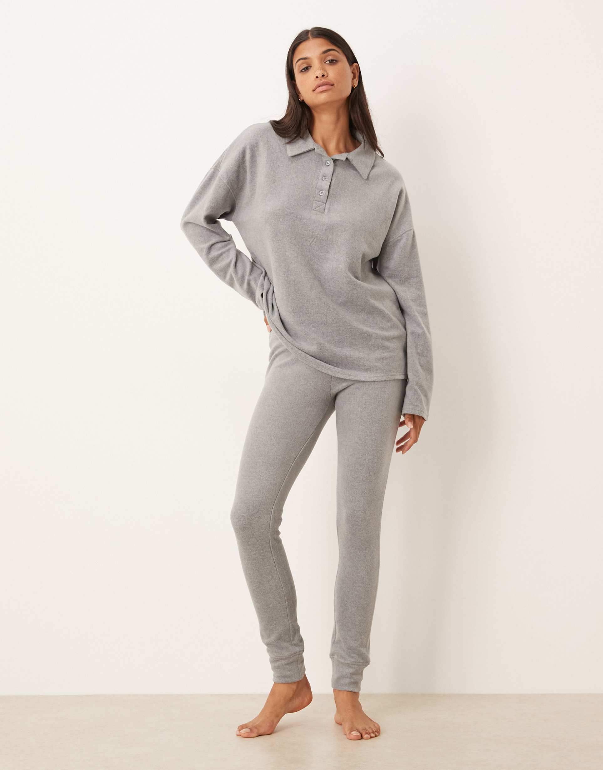 asos design lounge mix & match lightweight fleece leggings in light gray