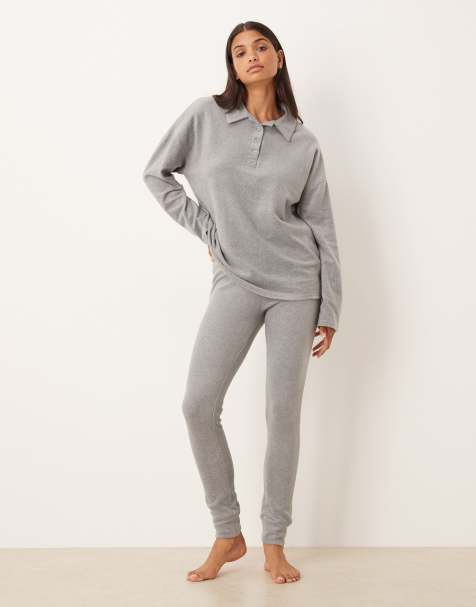 ASOS DESIGN lounge mix & match lightweight fleece leggings in light grey - view 1
