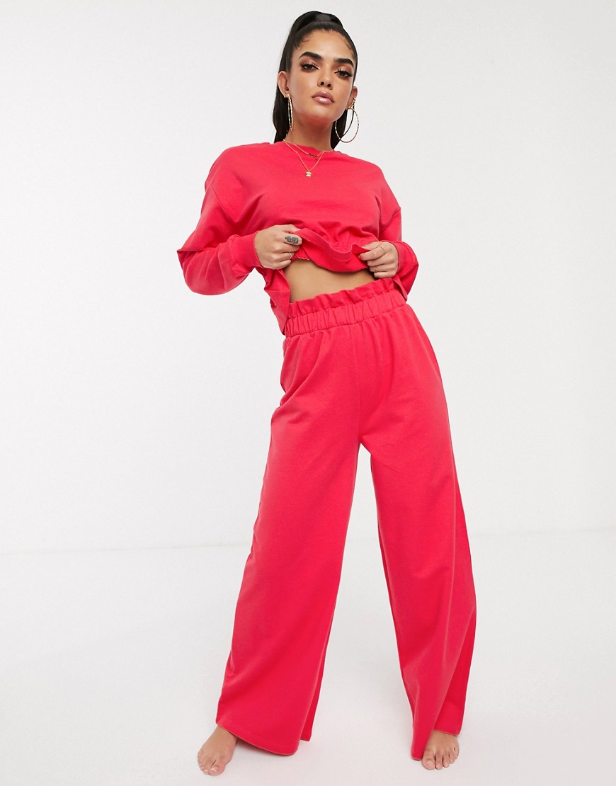 ASOS DESIGN Lounge - Mix & Match - Pantaloni ampi con vita raccolta con cintura-Rosso
