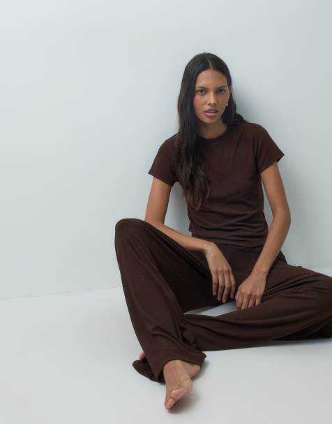 ASOS DESIGN lounge mix & match rib baby tee in chocolate - view 1