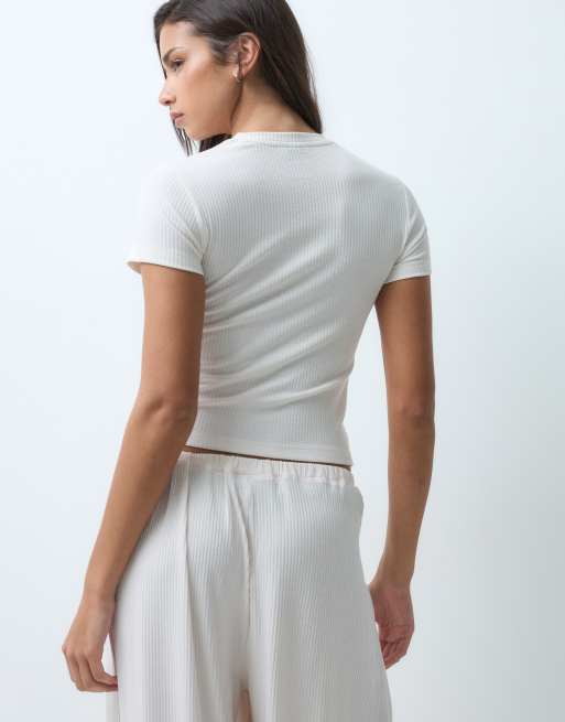 ASOS DESIGN lounge mix & match rib baby tee in cream, 5 of 5