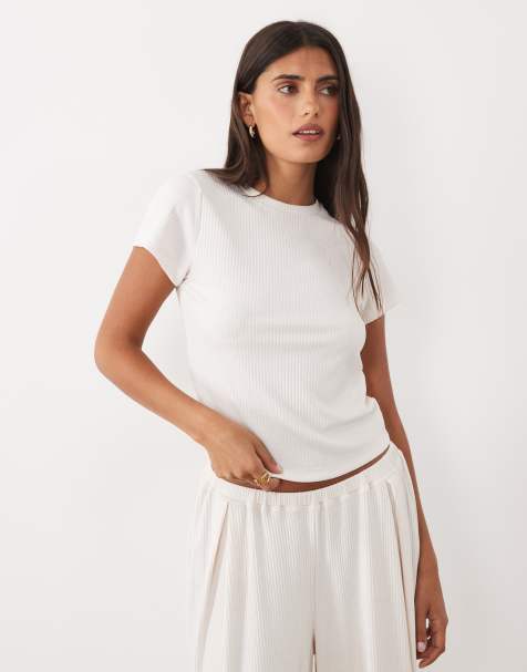 ASOS DESIGN lounge mix & match rib baby tee pyjamas i creme - view 1
