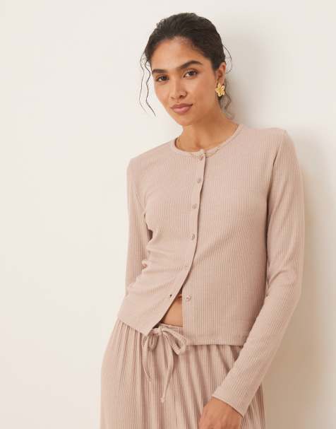 ASOS DESIGN lounge mix & match rib cardigan in cream - view 1