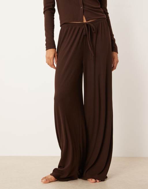 ASOS DESIGN lounge mix & match rib knit wide leg pants in chocolate brown