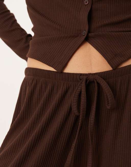 ASOS DESIGN lounge mix & match rib knit wide leg pants in chocolate brown