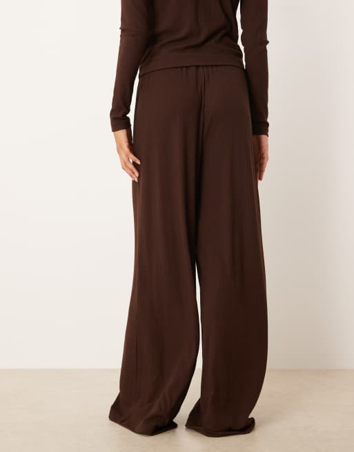 ASOS DESIGN lounge mix & match rib knit wide leg pants in chocolate brown