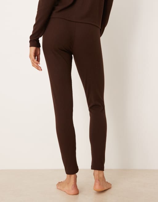 ASOS DESIGN lounge mix & match rib legging in chocolate brown, 4 of 4