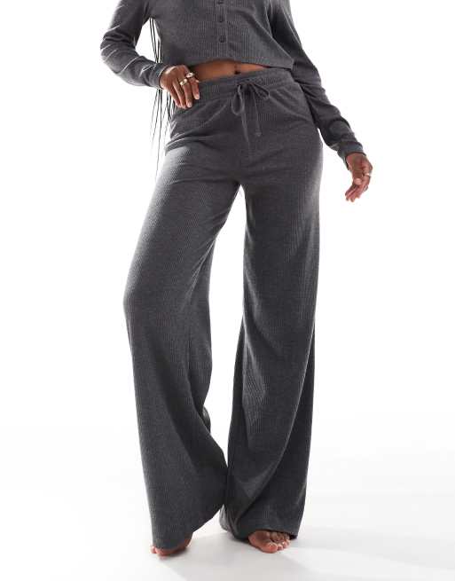 ASOS DESIGN lounge mix & match rib wide leg pants in gray | ASOS