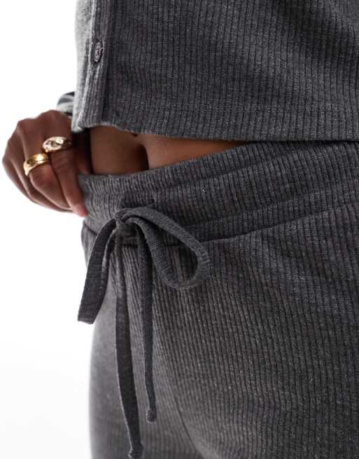 ASOS DESIGN lounge mix & match rib wide leg pants in gray | ASOS
