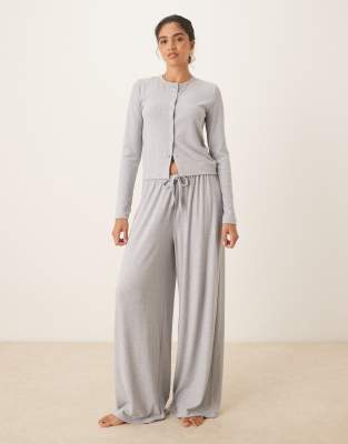 Asos Design Lounge Mix & Match Rib Wide Leg Pants In Gray