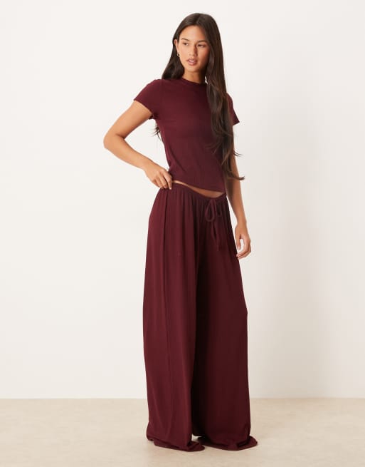 ASOS DESIGN lounge mix & match ribbed baby tee in burgundy