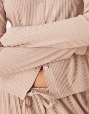 Asos Design Lounge Mix & Match Ribbed Cardigan In Neutral