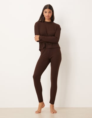 Asos Design Lounge Mix & Match Ribbed Leggings In Brown