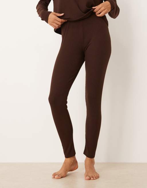 ASOS DESIGN lounge mix & match ribbed leggings in chocolate brown, 2 of 4