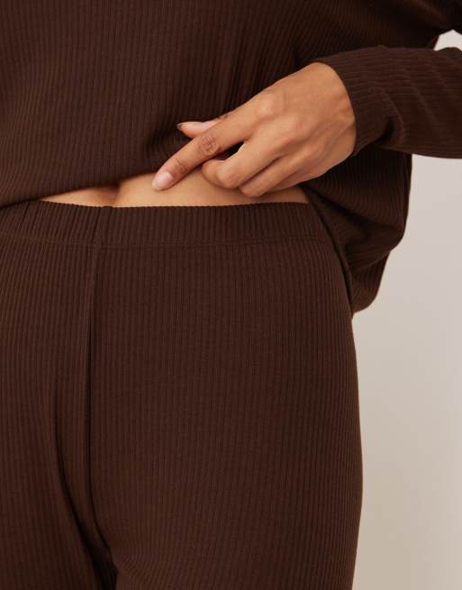 ASOS DESIGN lounge mix & match ribbed leggings in chocolate brown, 3 of 4