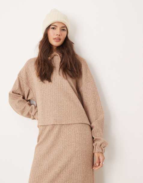 ASOS DESIGN - Lounge - Mix og match - Brun hættetrøje i bredt ribstrik - view 1