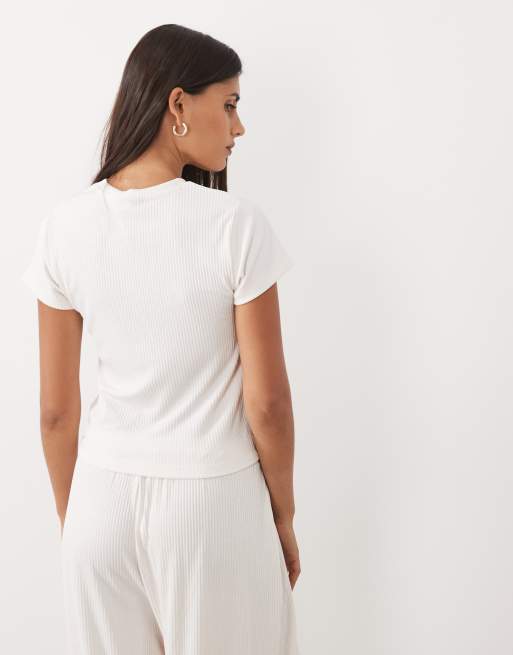 ASOS DESIGN lounge mix og match rib baby tee i creme, 4 af 4