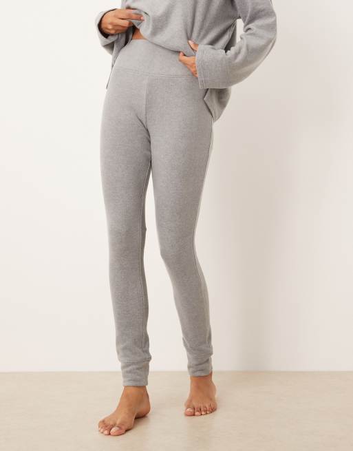 ASOS DESIGN – Lounge – Mixa och matcha – Ljusgrå, tunna leggings i fleece, 2 av 4