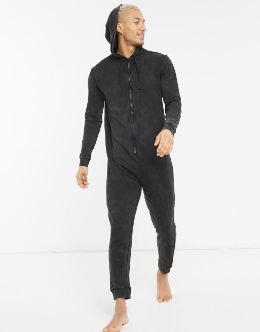 ASOS DESIGN lounge onesie in acid washed black ASOS