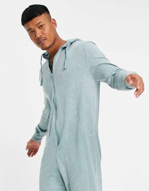 ASOS DESIGN lounge onesie in acid washed blue ASOS