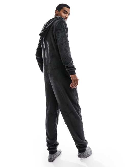 ASOS DESIGN lounge onesie in black fleece ASOS