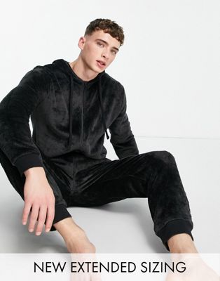 ASOS DESIGN lounge onesie in black fleece