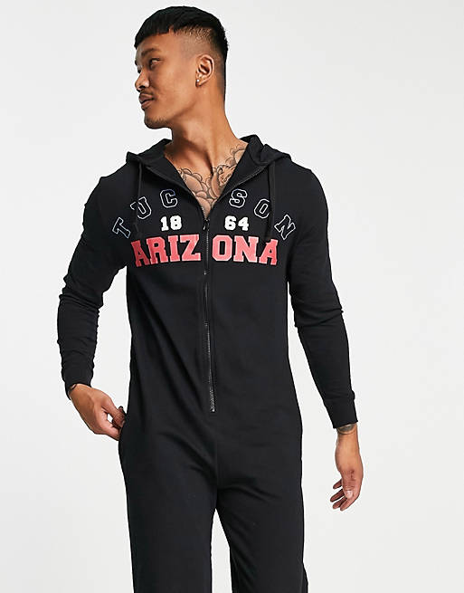 ASOS DESIGN lounge onesie in black with city text print