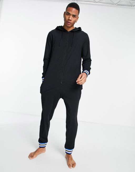 ASOS DESIGN lounge onesie in black with sports tipping | ASOS