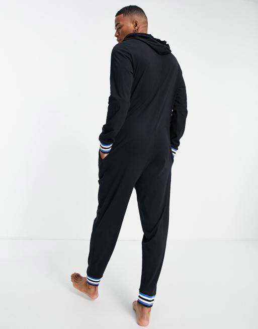 ASOS DESIGN lounge onesie in black with sports tipping ASOS