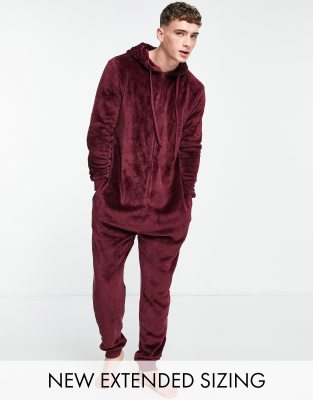 ASOS DESIGN lounge onesie in burgundy fleece