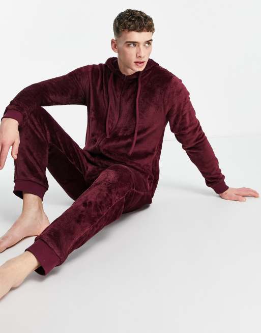 ASOS DESIGN lounge onesie in burgundy fleece ASOS