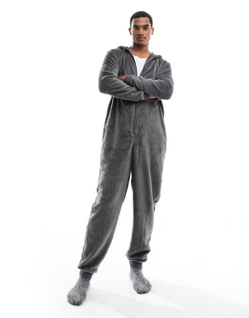 ASOS DESIGN lounge onesie in charcoal fleece