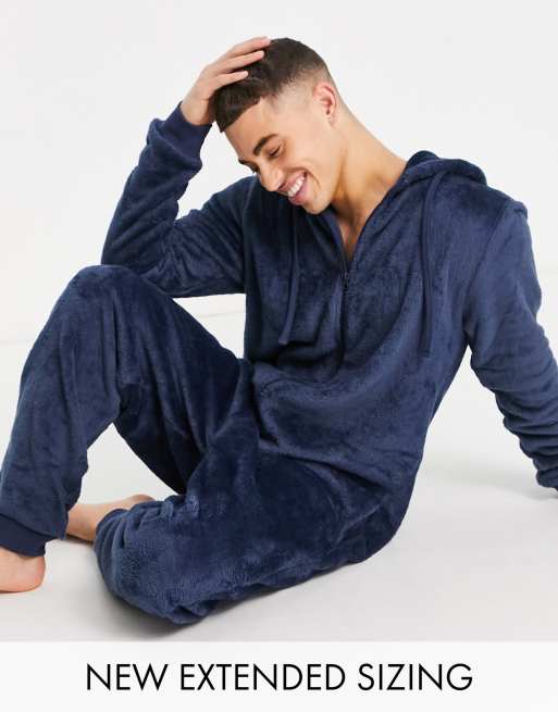 ASOS DESIGN - Lounge onesie in marineblauwe fleece