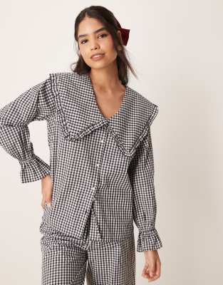 Asos Design Oversized Collar Pajama Top In Black Gingham - Part Of A Set-multi