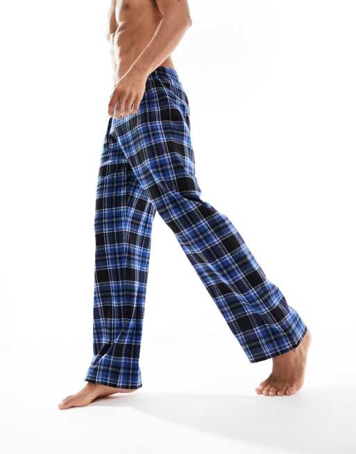 Long blue checked 100% cotton flannel pyjama bottoms, Pyjamas and  Loungewear