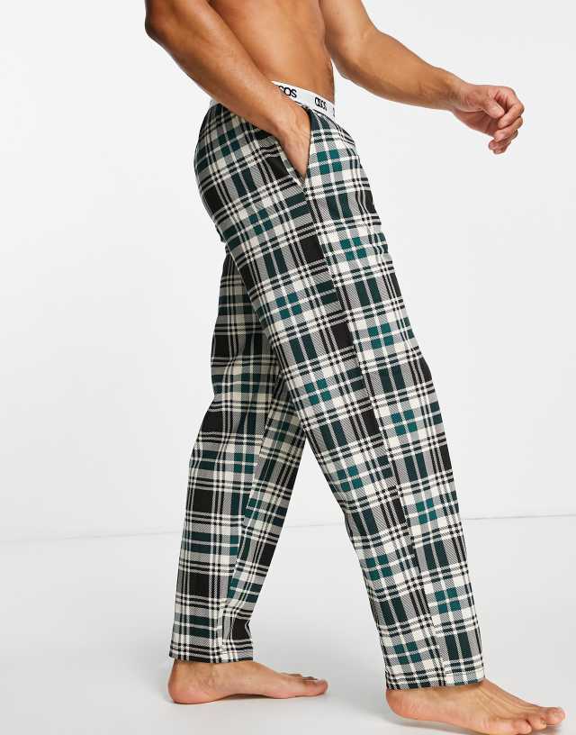 ASOS DESIGN lounge pajama bottoms with check print in black and green