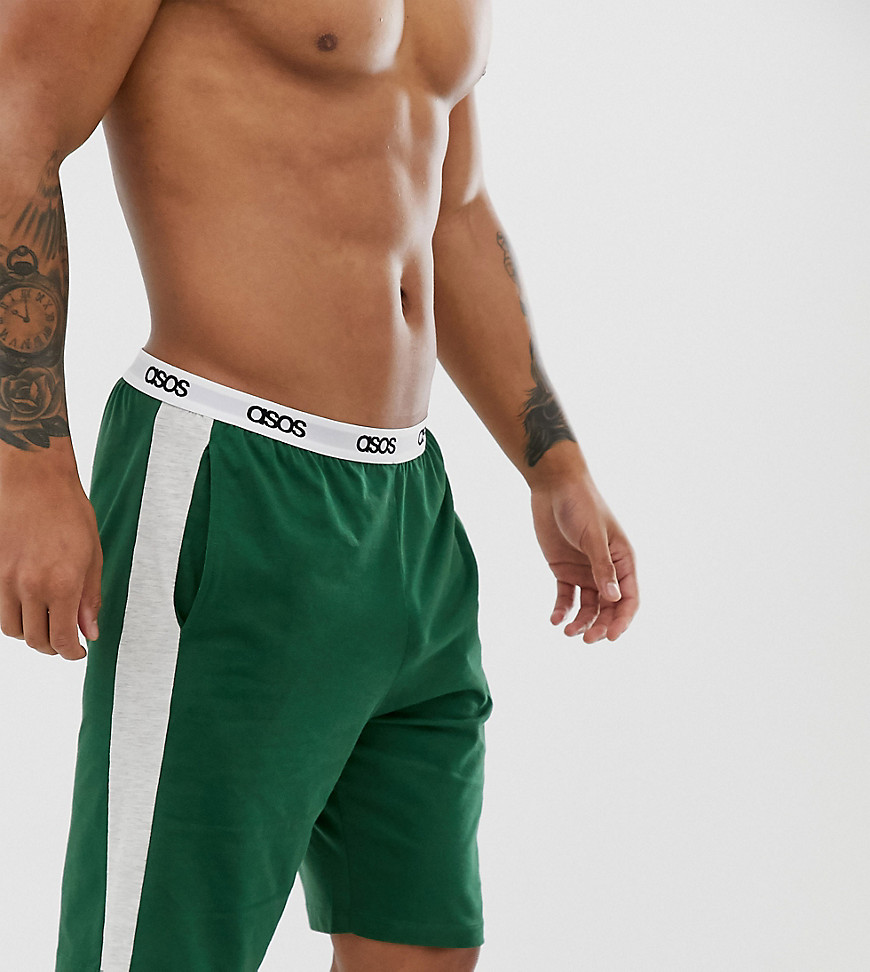 ASOS DESIGN Lounge - Pantaloncini pigiama kaki con riga laterale-Verde
