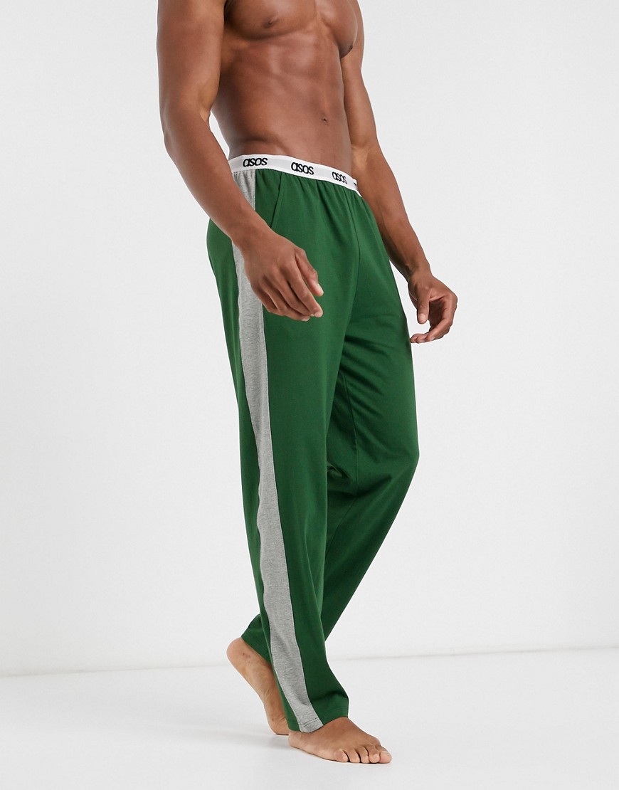 ASOS DESIGN Lounge - Pantaloni del pigiama kaki con sezioni laterali grigio mélange-Verde
