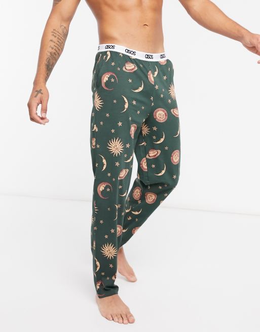 ASOS Design Lounge Bottom in Green with Cars Print